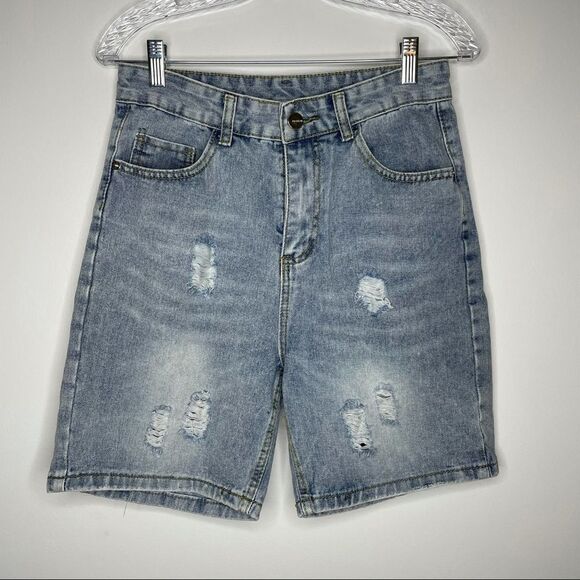 Shein Denim Ripped Distressed Mom Jean Shorts High Rise - Picture 1 of 6